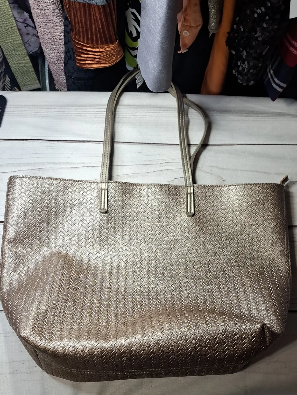 Metallic Bath And Body Works Woven Look Tote Bag